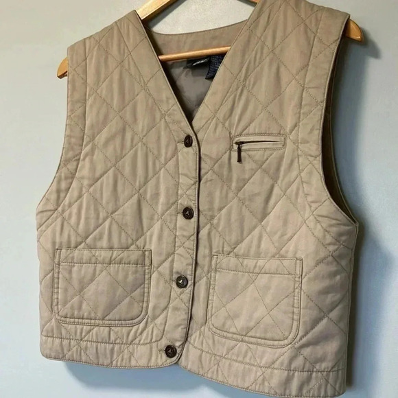 Liz Clairborne Lizwear beige tan cotton  quilted saharian vest jacket - Picture 4 of 8